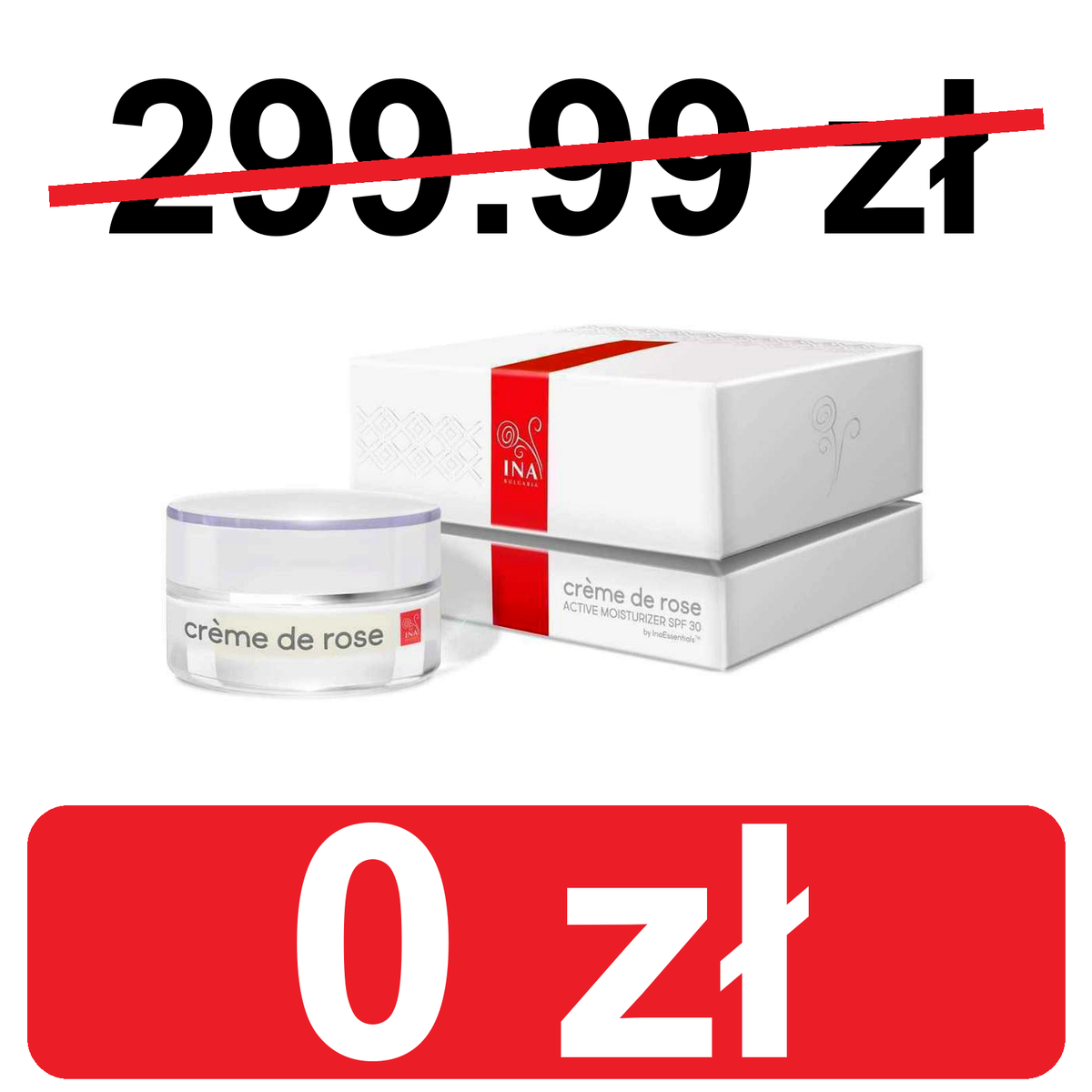 + Prezent Crème de rose - Krem nawilżający do twarzy z SPF30 - silnie wzbogacony Organicznym Eterycznym Olejkiem z Róży