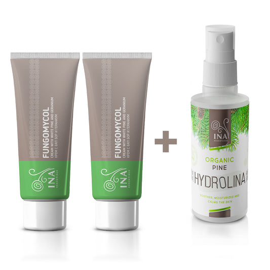 Kup 2 kremy na grzybicę paznokci lub suchą i popękaną skórę, a otrzymasz 1 organiczną wodę z białej sosny gratis