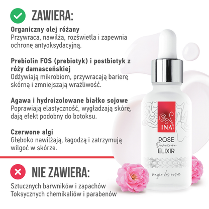 Intensywne serum przeciwstarzeniowe do twarzy z organicznym olejkiem różanym – Rose Elixir