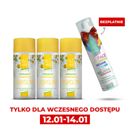 Kup 3x Hydrolina Rumiankowa, a 1 Piankę Oczyszczającą do Twarzy otrzymasz gratis